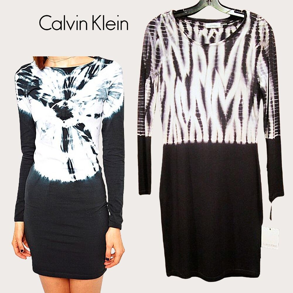 Calvin Klein NEW Glam Tie Dye Bodycon Knit Mini Dress S